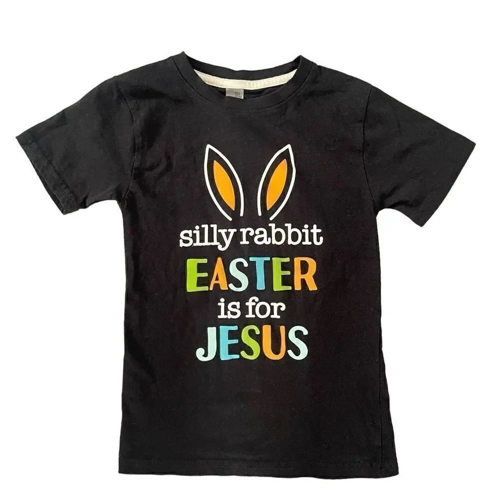 SILLY RABBIT EASTER IS FOR JESUS Toddler Black Short Sleeve Graphic Tee 5T